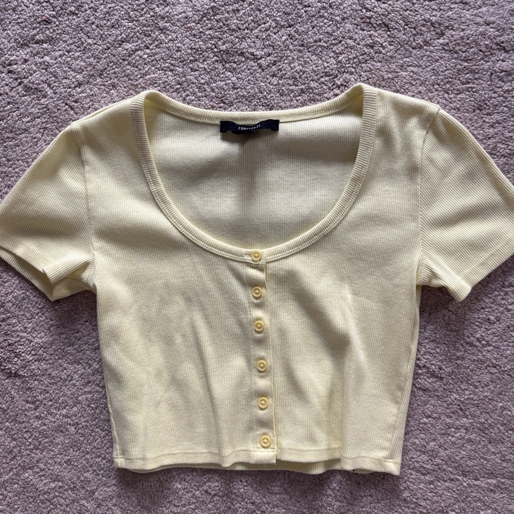 Forever 21 Light Yellow Ribbed Crop Top